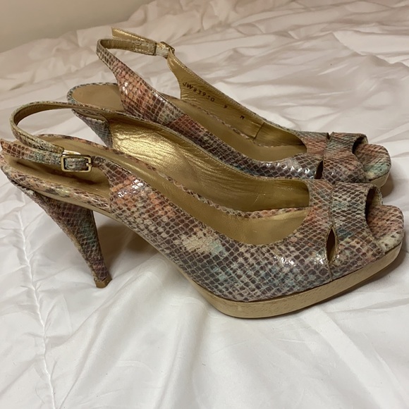 Stuart Weitzman Open Toe Sling Back Snake Skin - Picture 3 of 4